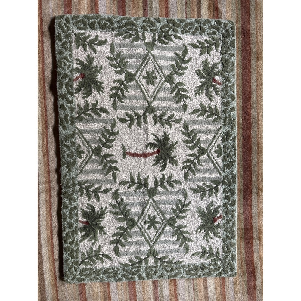 C & F Enterprises Wool Hand Hooked Palm Tree Tropical Accent Rug 23x34 Green - Picture 1 of 5
